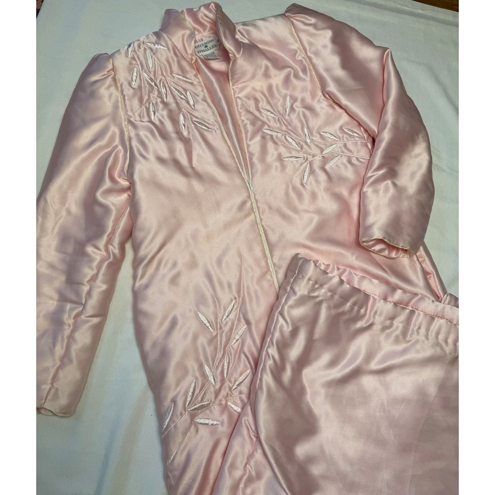 Gilligan O'Malley Pink Satin grandmacore Zip Glam Embroidered Vintage Robe XS